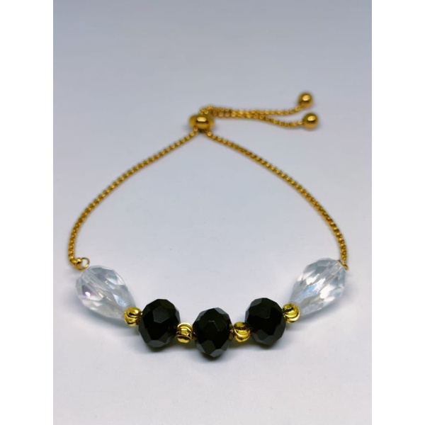 Gelang serut Rantai Emas Kristal Tetes Hitam Putih