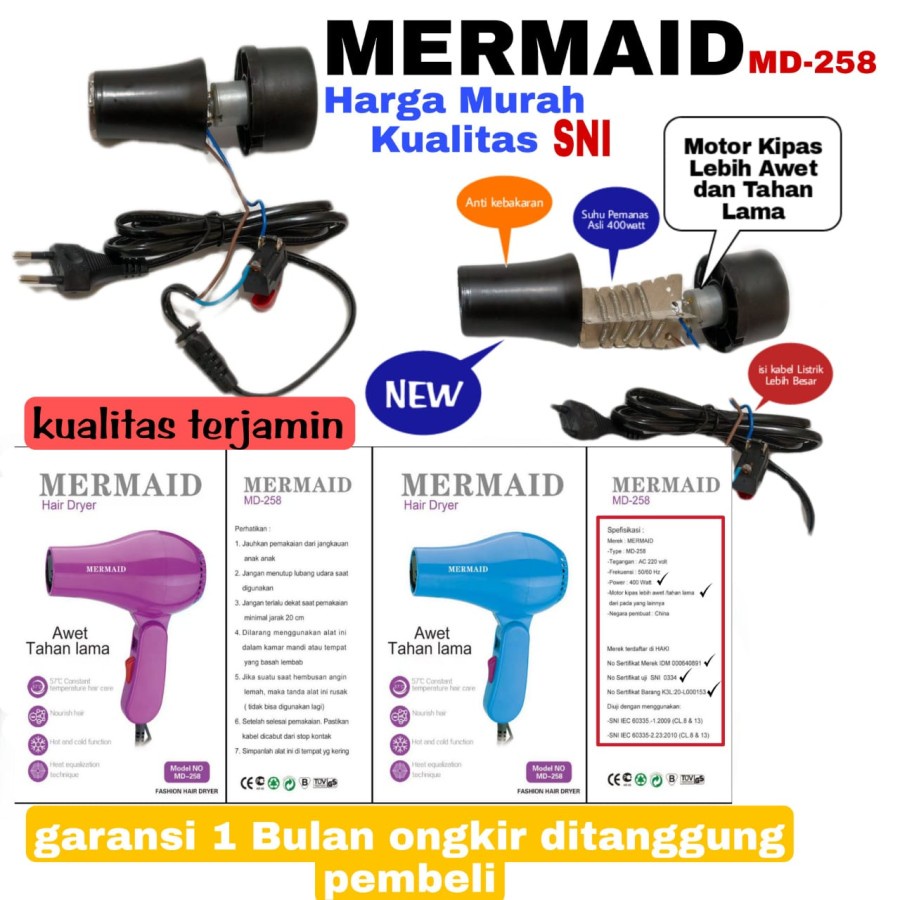 HAIR DRYER MERMAID MD-258 PENGERING RAMBUT