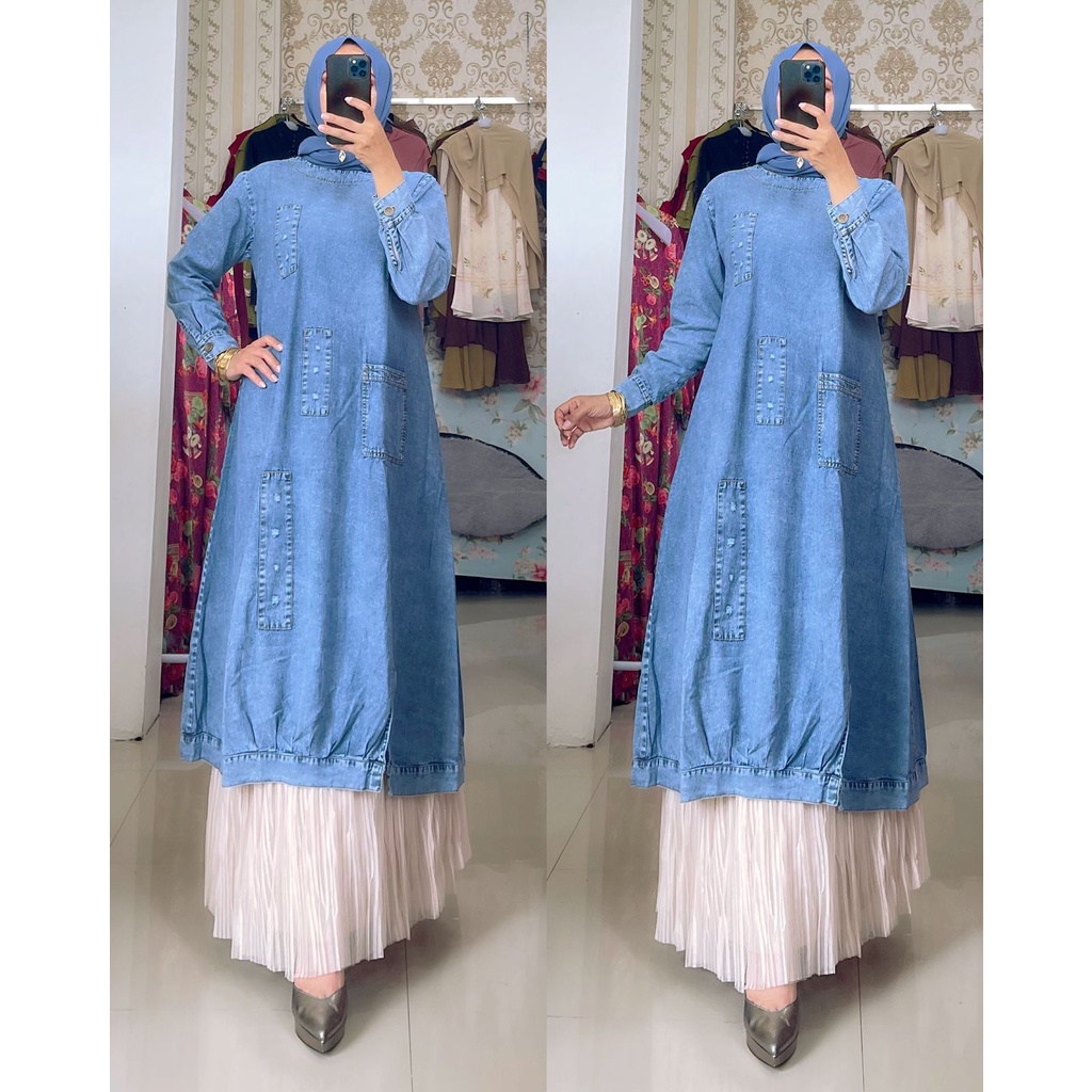 Tunik Denim ZIYA MIDI DENIM by mynada outfit / tanpa rok (tanyakan stok)