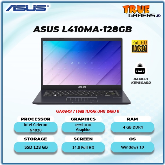 Laptop Asus Vivobook L510MA & L410MA & E210 N4020 Win10+OFF3651YR 5.6FHD & 14.0 FHD 4GB-128ssd(NUMPAD)-L410MA 128GB