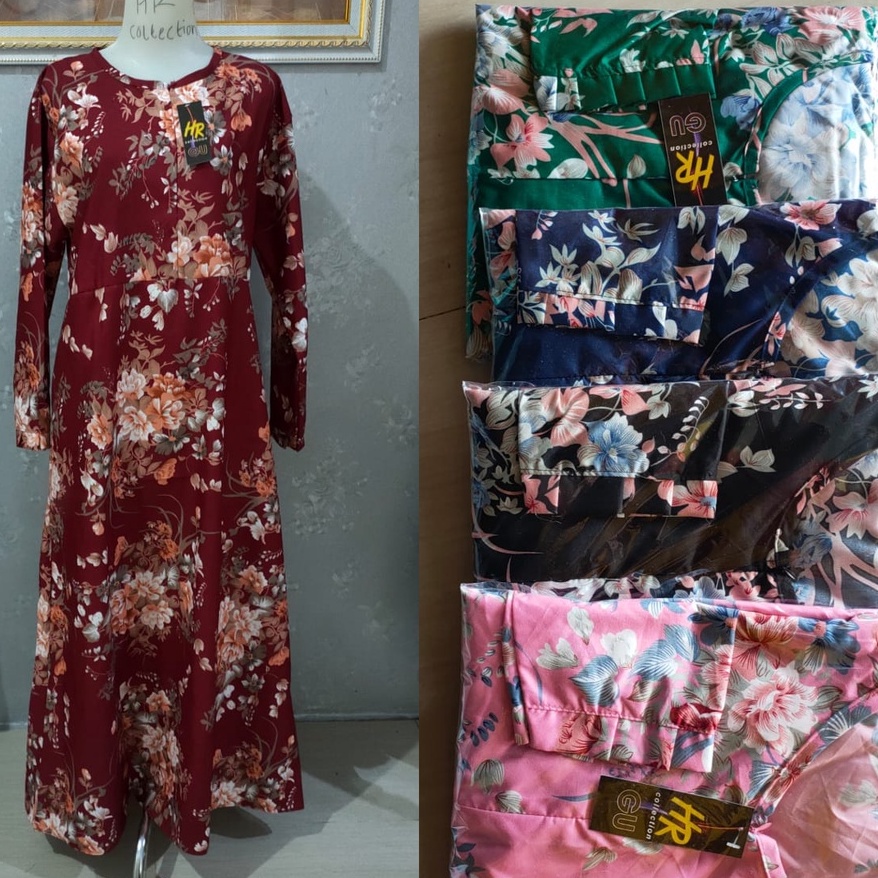 Gamis Katun Busui / Baju Gamis Motif Resleting Jepang / Dress Terbaru 2021 Jumbo Dewasa-Bunga Maroon