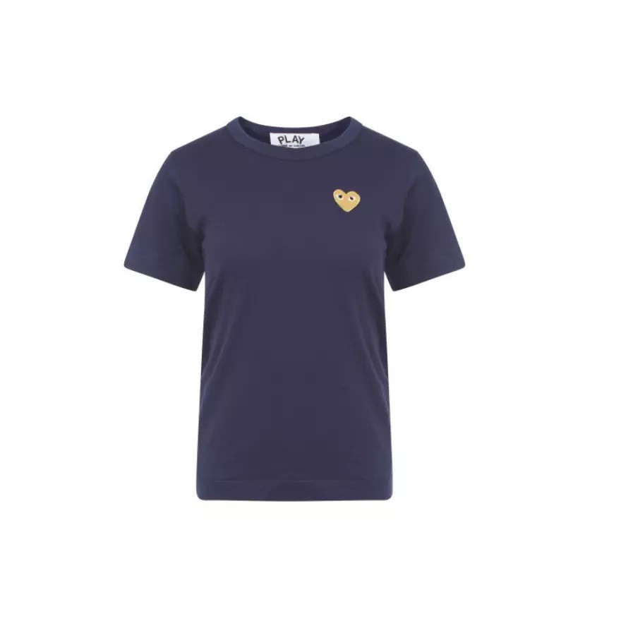 CDG Women Gold Emblem Tee Navy 100% Authentic