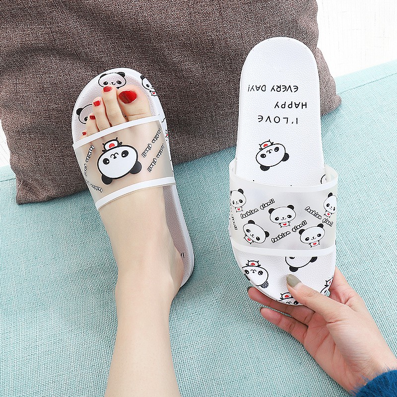 OSM - S938 Sandal Slop Motif Panda / Sandal Fashion Wanita / Sandal Lucu & Imut / Slip Sandal Cewek-Putih
