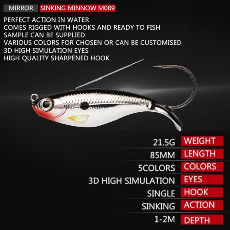 Heavy Sinking Minnow Alat Pancing CrankSet CrankBait Umpan Pancing relix nusantara Umpan Pancing Buatan Umpan Ikan Umpan Mancing Minnow Lure Kail Pancing 8.5cm 21.5g Alat Pancing Murah Umpan Mancing