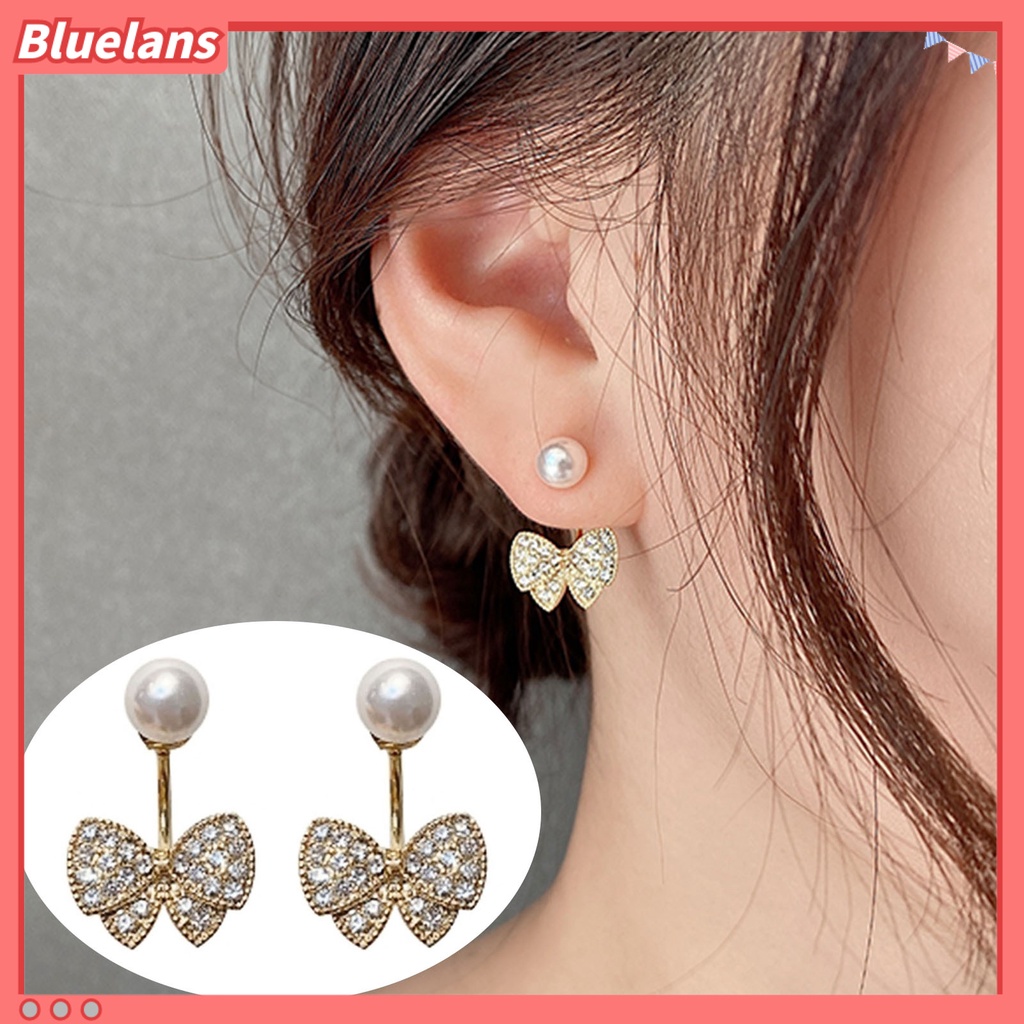 Bluelans 1 Pasang Anting Tusuk Gantung Wanita Bahan Alloy Hias Berlian Imitasi Untuk Pesta