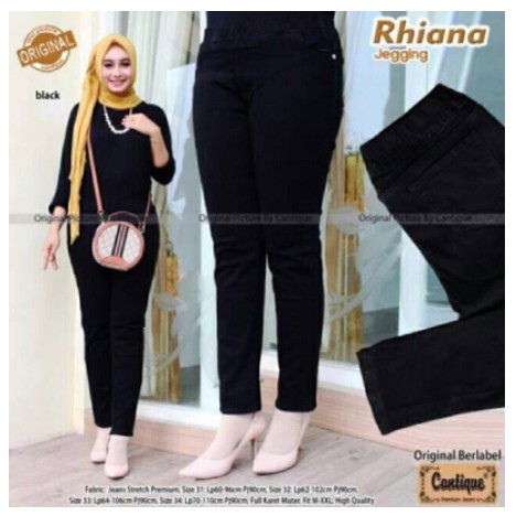 Rhiana jeans polos hitam melar pinggang full karet 5.0