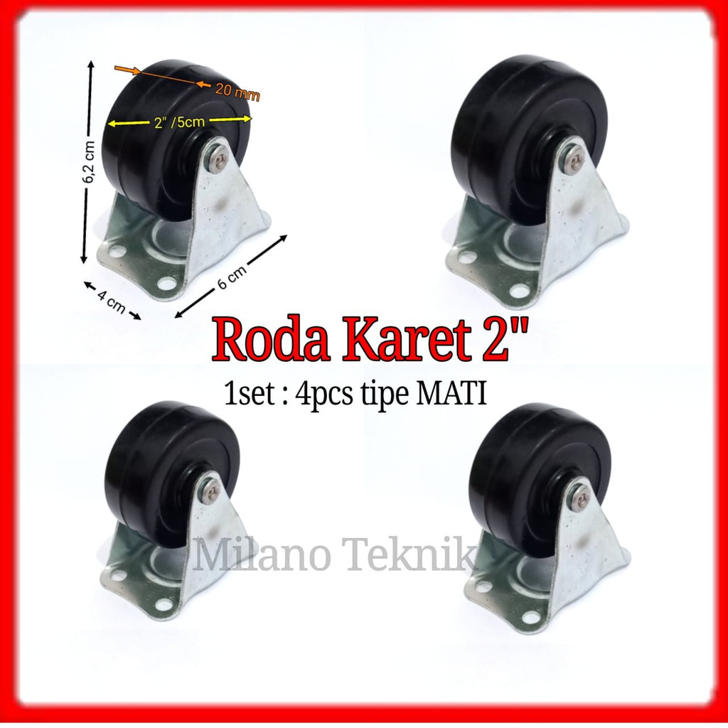 Roda Karet 2&quot; kastor 1set= 4pcs Mati Roda etalase lemari Troli 2inch