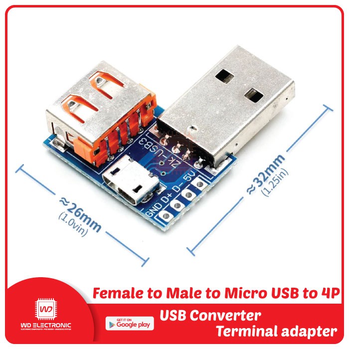 USB Converter Female to Male to Micro USB to 4P Terminal Adapter