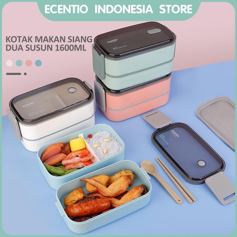 ECENTIO 1600ML DOUBLE LAYERS KOTAK MAKAN ANTI BOCOR LUNCH BOX TEMPAT MAKAN KOTAK BEKAL MURAHHHH...,,