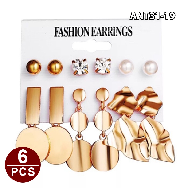 1set 6pasang Anting Wanita korea Tusuk Gantung Desain Geometri Rumbai Alloy fashion import ANT31-ANT31-19