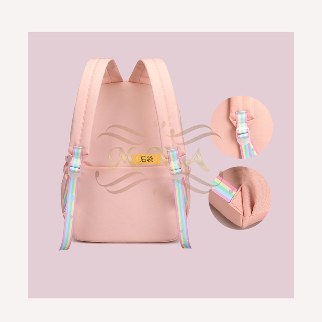 [MONA] ((FREE GANTUNGAN))TAS SEKOLAH RANSEL ANAK SD/SMP/SMA CEWEK WARNA SOFT PASTEL CANTIK LUCU WATERPROOF (TAHAN AIR) M0180 - KUALITAS  IMPORT PREMIUM