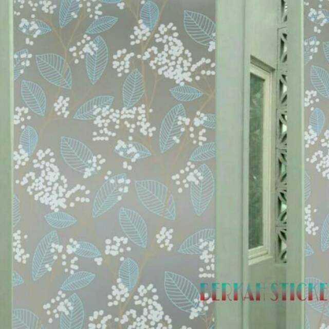 Sticker kaca film sticker kaca sanblast sticker kaca motif bunga Sticker kaca motif daun biru