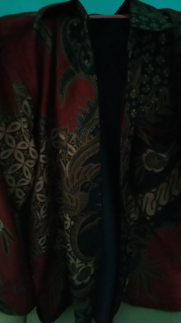 Kemeja Batik Pria Lengan Panjang Kawung Peksi Merah Full Furing Seragam Kantor Premium Modern Trendy