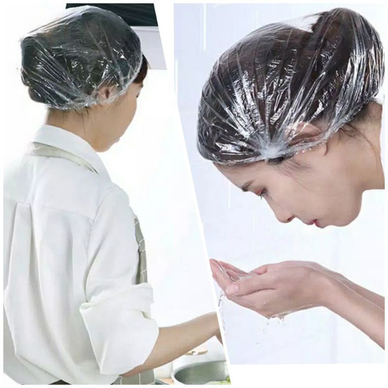 HAIR CAP SHOWER NURSE CAP TRANSPARAN PENUTUP RAMBUT KEPALA PLASTIK MANDI PELINDUNG CAT RAMBUT