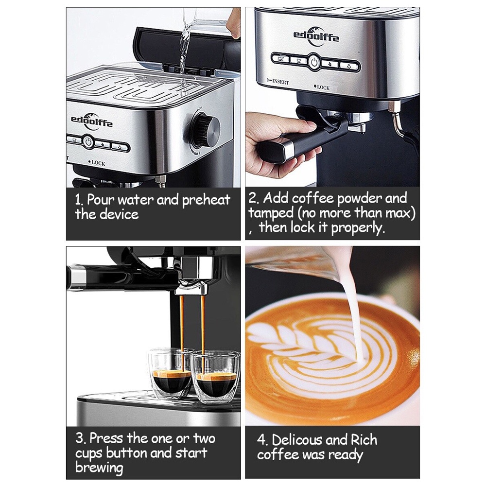 Mesin Kopi Semi Automatic Espresso Italian Coffee Machine 15 Bar - MD-2009 - Silver