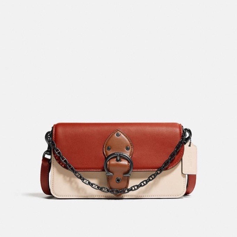 Coach Beat Crossbody Clutch In Colorblock pewter red sand ivory multi