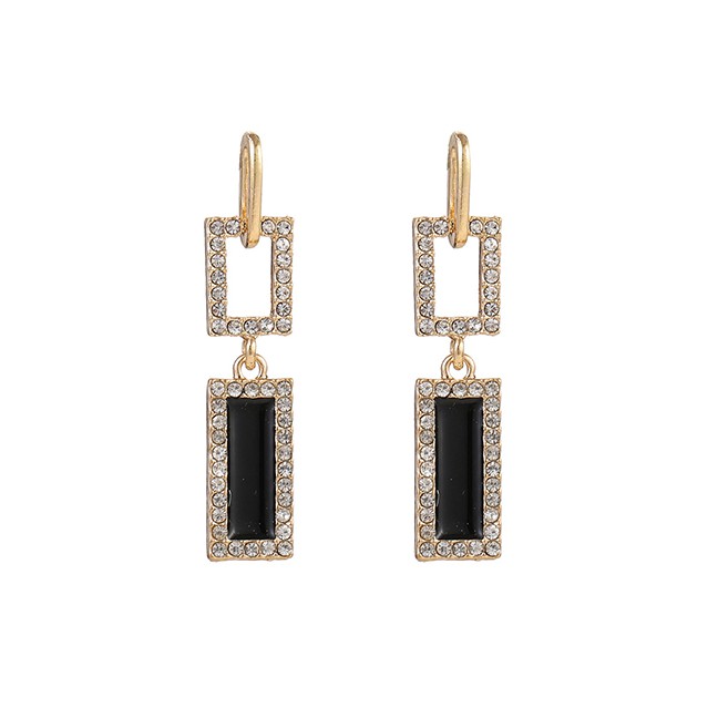 LRC Anting Tusuk Fashion Rectangle Diamond Dropping Alloy Earrings  K34423