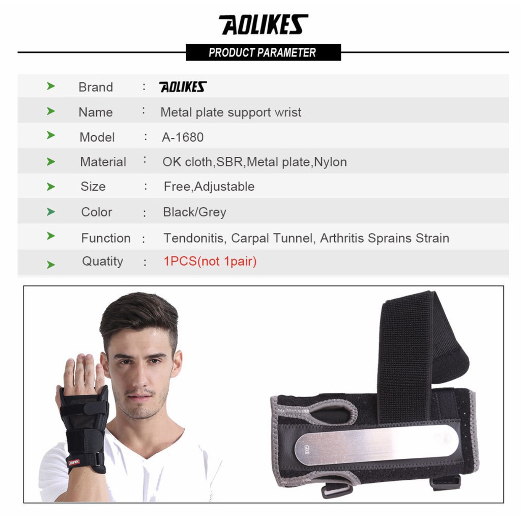 AOLIKES 1680 Premium Wrist Recovery + Metal Plate Wrist Wrap - Deker Pelindung Pergelangan Tangan