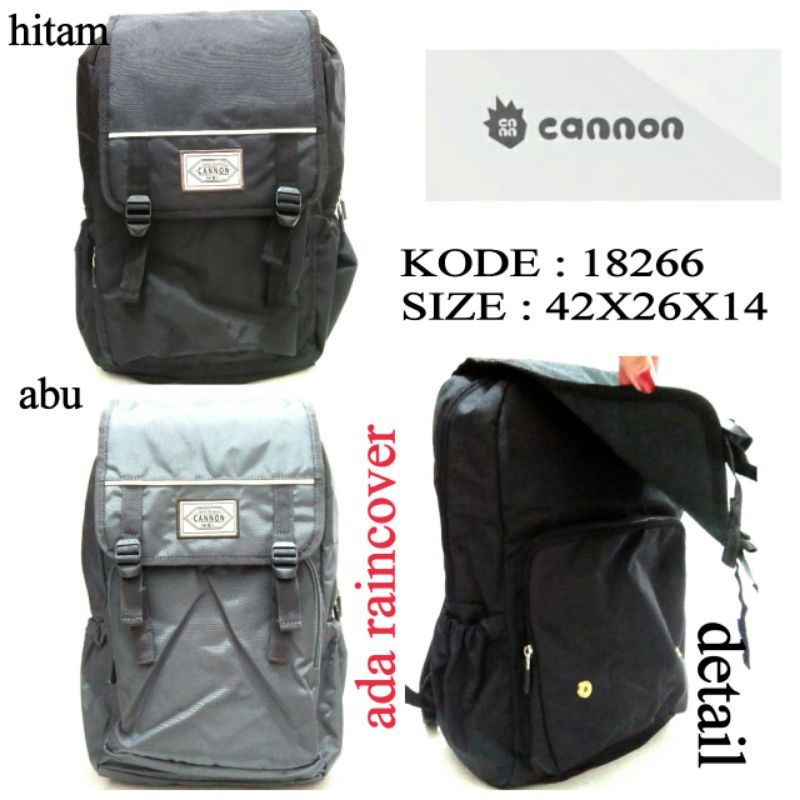 TAS RANSEL SEKOLAH TERBARU CANNON 18266 WARNA HITAM DAN ABU ADA RAINCOVER TERBARU DAN TERMURAH