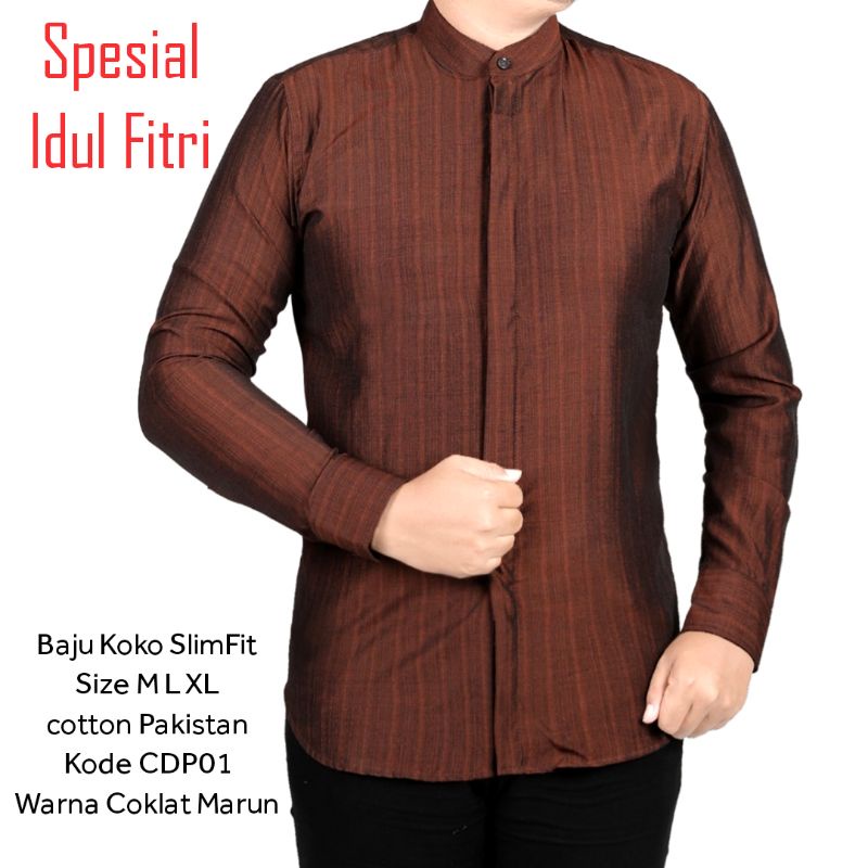 Colin Baju Koko Pria Kemeja Koko Pria Lengan Panjang SlimFit KOL08 Kurta Muslim Marun