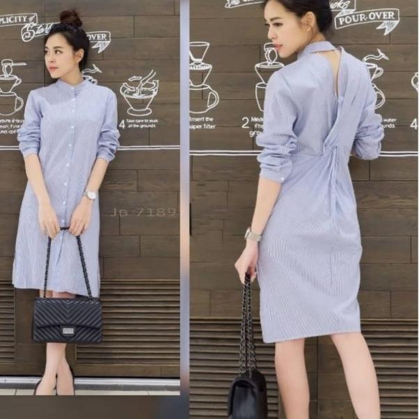 ♩ [Beauty stripe VE]dress wanita katun stripe ➳