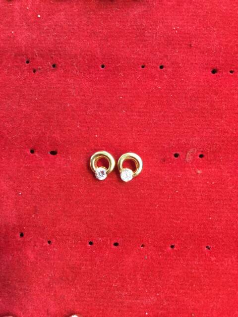 Anting duduk paku cucuk stud anak dan dewasa emas asli kadar 700 70% 22 1 satu g gr gram bunga bulat apel permata