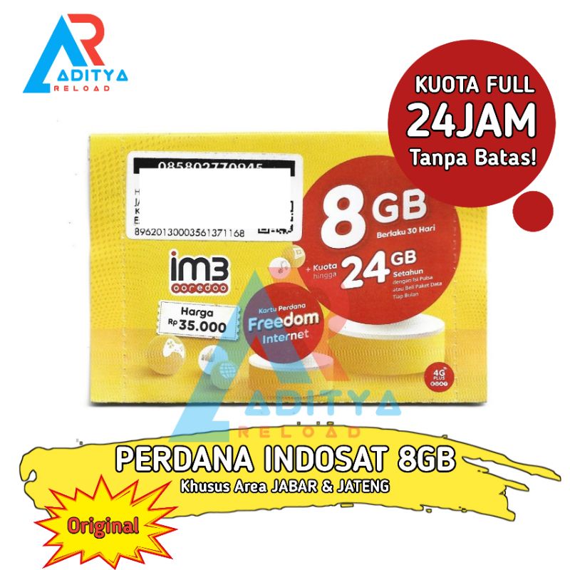 Kartu Perdana Indosat 8GB Full 24 Jam (JABAR & JATENG)