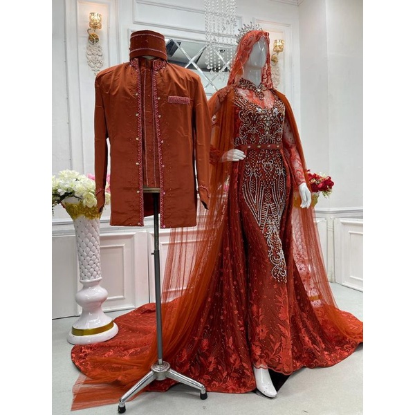 Gaun pengantin couple/Gaun pengantin full mutiara/Wedding dress