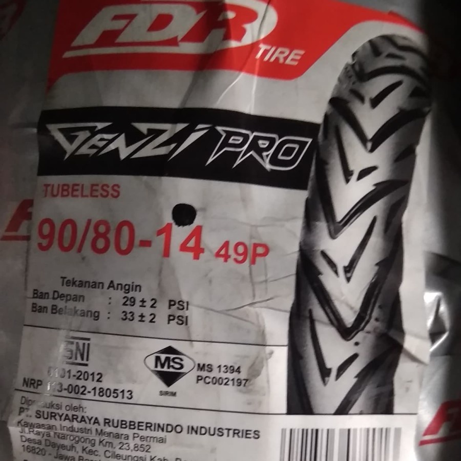 Ban Motor FDR 90/80-14 Genzi Pro Tubeless + Pentil Tubeless