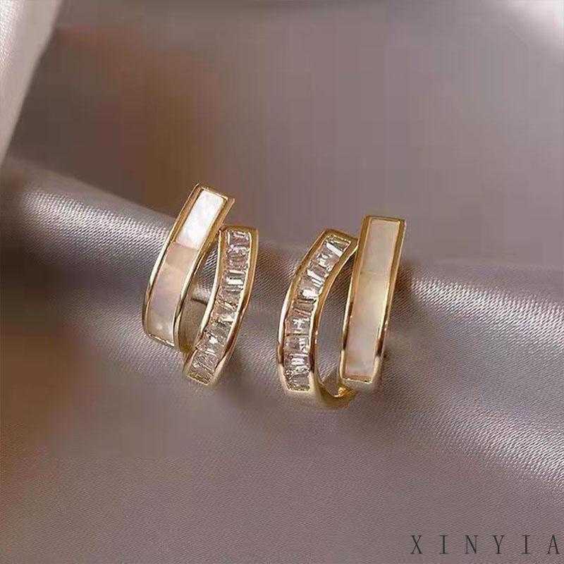 【COD】Set Anting Stud Desain Ekor Ikan Bunga Aksen Mutiara Kristal Warna Emas Gaya Retro Untuk Wanita