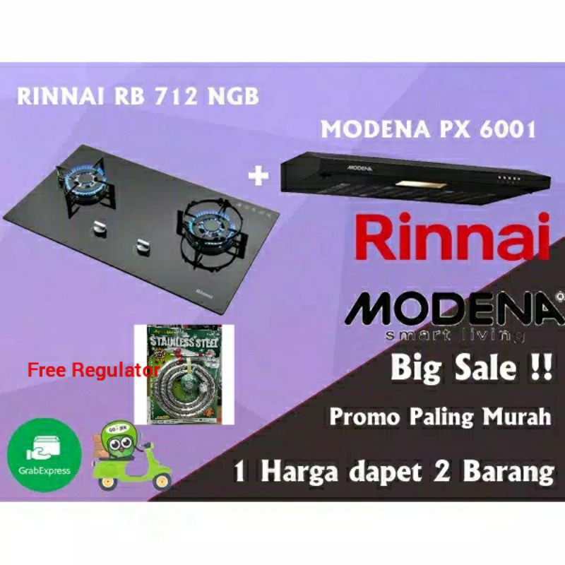 Paket Kompor Tanam RB 772 ROG + Cooker Hood Modena PX 6001 Free Regulator