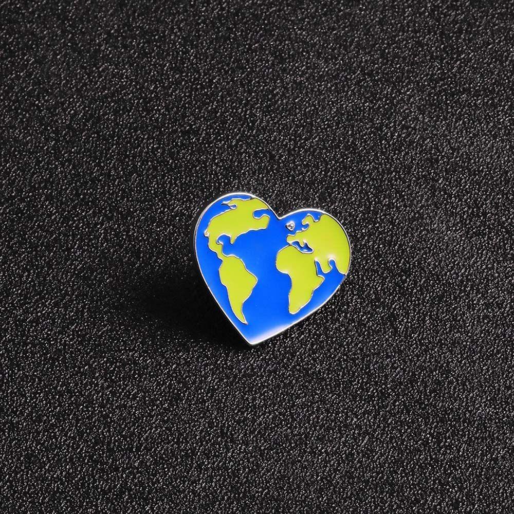 Lanfy Peta Dunia Bros Hadiah Untuk Wanita Pria Hadiah Untuk Anak-Anak Bumi Jantung Perhiasan Aksesoris Kerah Bros Lapel Pin Brooch Pin