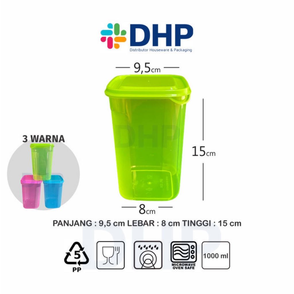 Toples ZAYN Kotak 1000ml (9.5x9.5 h:15) Warna Penyimpanan Plastik Sealware 1liter Serbaguna