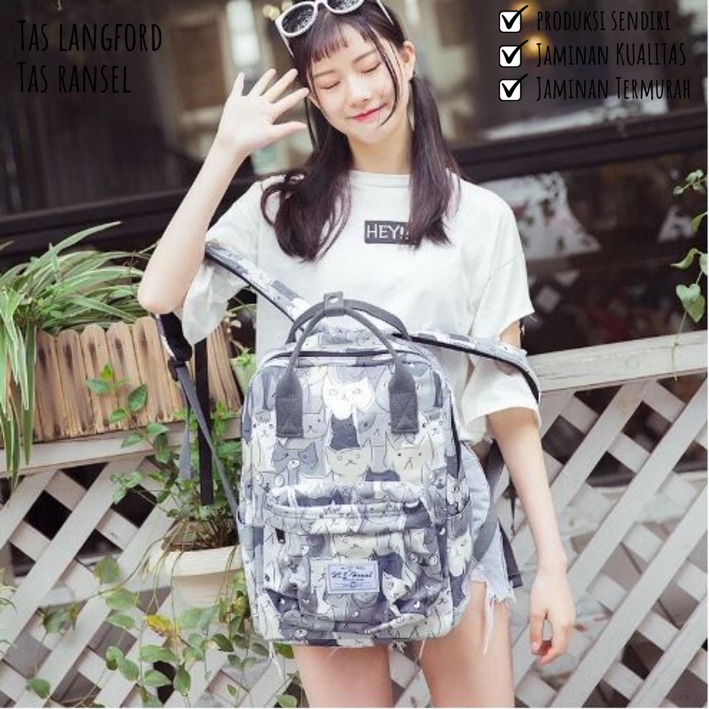 Tas Ransel Wanita - Sekolah Kuliah Kerja Traveling Multifungsi Backpack Punggung Bahu Model Korea Fashion Import Original Kapasitas Besar Waterproof Anti Air Laptop Kapasitas Besar Perempuan Cewek