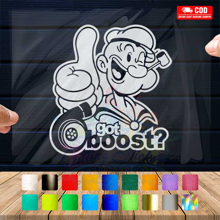 Cutting Stiker Popeye Boost Variasi Motor Mobil Sticker Timbul Keren Nyala Dasbor Spakbor Visor Body Kaca Helm Laptop Hologram Reflective Tahan Air Bodi Samping Nama Jepang Scoopy Vario Beat NMAX PCX Vespa Aesthetic Pickup Anime Windshield Kustom Modif