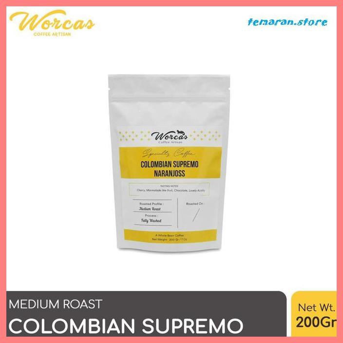 

Kopi- WORCAS Arabica Colombia Supremo 200gr - Medium Roasted Coffee - KOPI BIJI -Biji-Kopi.