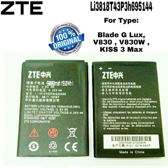 Baterai Battery Original ZTE Blade G Lux , V830 , V830W , Kis 3 Max , Kode Li3818T43P3h695144