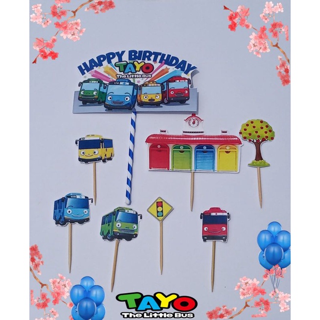 Topper kue karakter Tayo/Hiasan kue ulangtahun/ topper happy birthday/cupcake topper