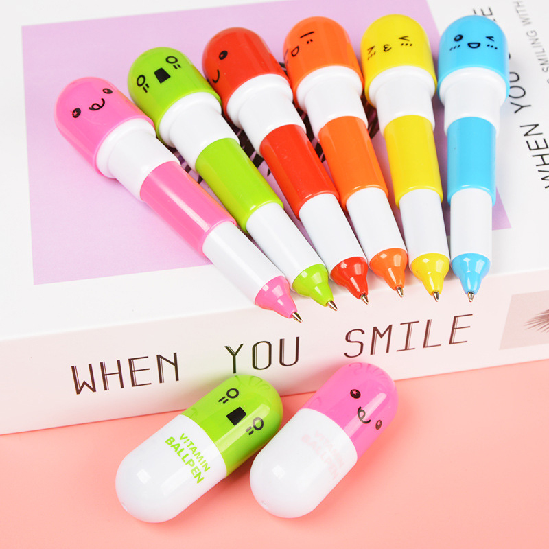 1pc Pulpen Bentuk Pil Lucu Portable Untuk Stationery Sekolah / Kantor