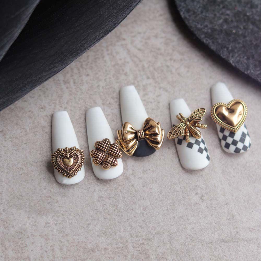 Agustin 3D Dekorasi Nail Art Fashion Retro Cinta Hati Lebah Ikatan Simpul Tidak Teratur DIY Ornamen