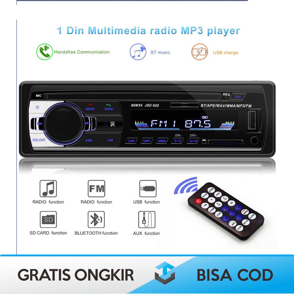 TAPE AUDIO MOBIL BLUETOOTH MULTIFUNGSI TAFFWARE ORIGINAL JSD-520 MURAH