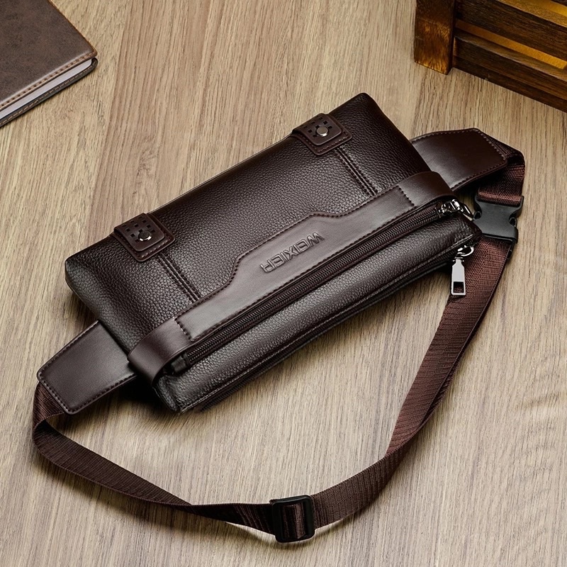 TAS PRIA SELEMPANG KULIT IMPOR TAS SELEMPANG SEMI KULIT TAS PRIA DADA SINTETIS WAIST BAG PRIA KULIT SINTETIS TAS PRIA PU LEATHER