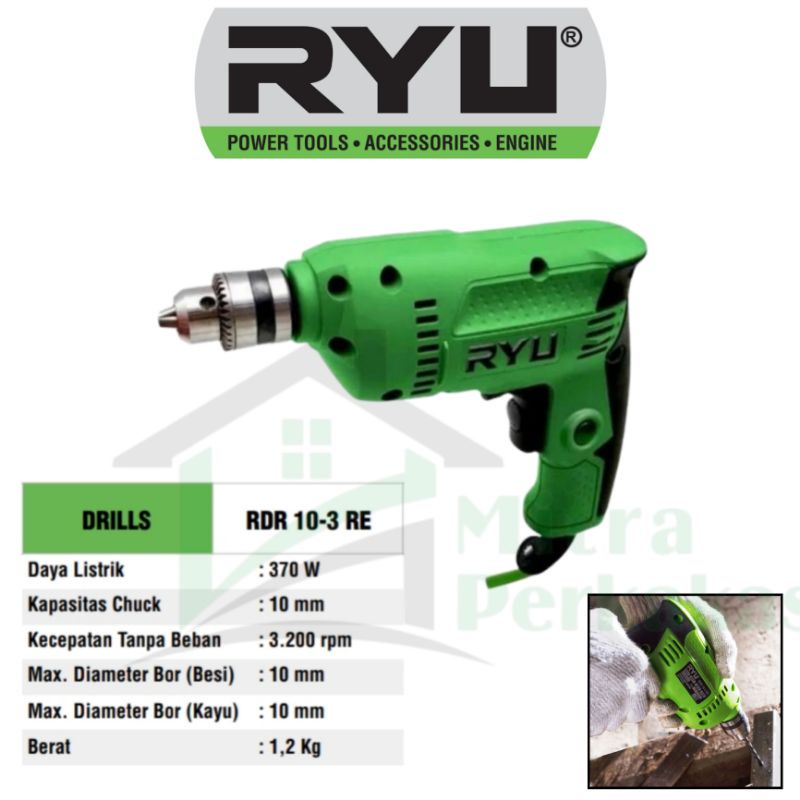 RYU DRILL RDR 10-3 RE / BOR TANGAN RYU TEKIRO / MESIN BOR LISTRIK /  BOR 10MM
