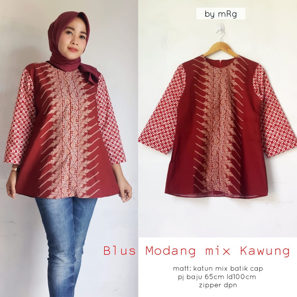 Busana Batik Muslim,Blus Batik Wanita Kantoran,Blus Batik Wanita Kekinian