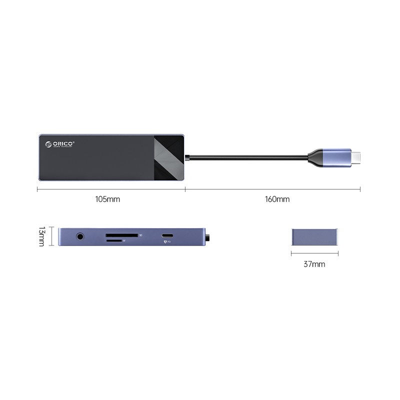 ORICO 8in1 Type C Hub 3x USB 3.0 PD 100W HDMI TF SD Card AUX