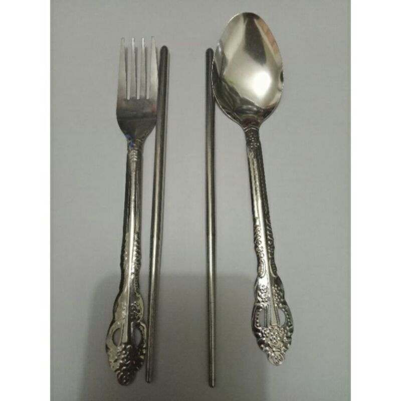 COD Alat makan (Sendok + garpu + sumpit) set stainless steel