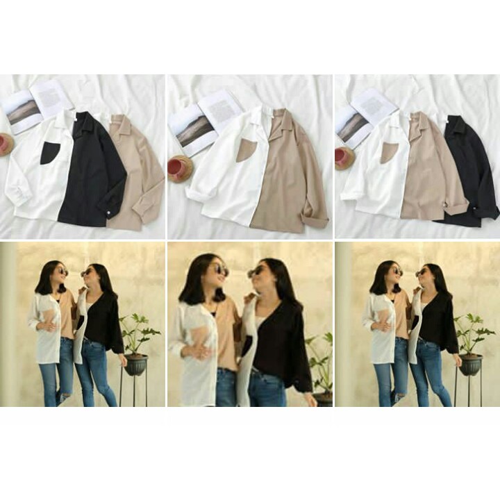 CUCI GUDANG!! Kemeja Wanita KEMEJA TWO TONE Kemeja Twotone Wanita Atasan Blouse  Kemeja Kombinasi Wanita Kemeja Warna Warni Kemeja Dua Warna Blouse Casual