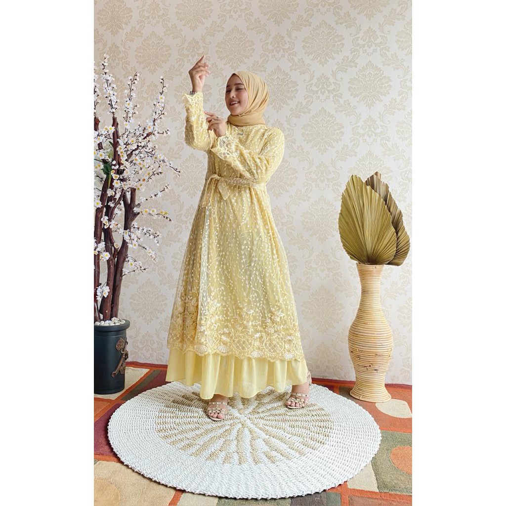 dress sabrina dan mutiara brokat full ori by mercy collection gamis muslim pesta hajatan mewah