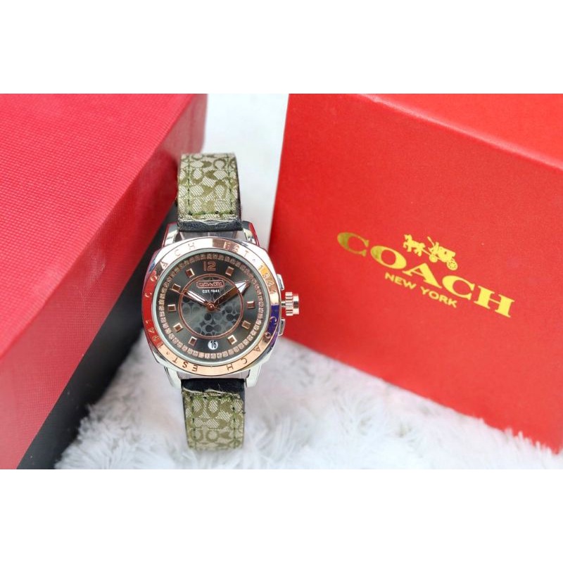 (PW)JAM TANGAN COACH NEW COLLECTION FASHION WANITA TALI KULIT PREMIUM PLAT LIST MATA FREE BOX ORIGIN