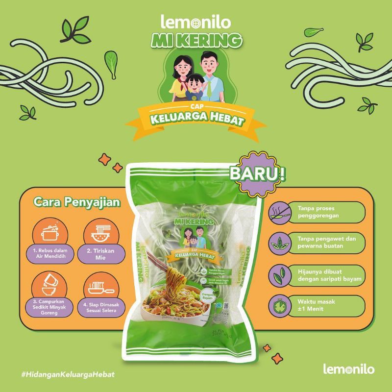 

TERBARU Lemonilo Mie Kering Cap Keluarga Hebat Mi Tanpa Bumbu Sehat Alami | Her Basil